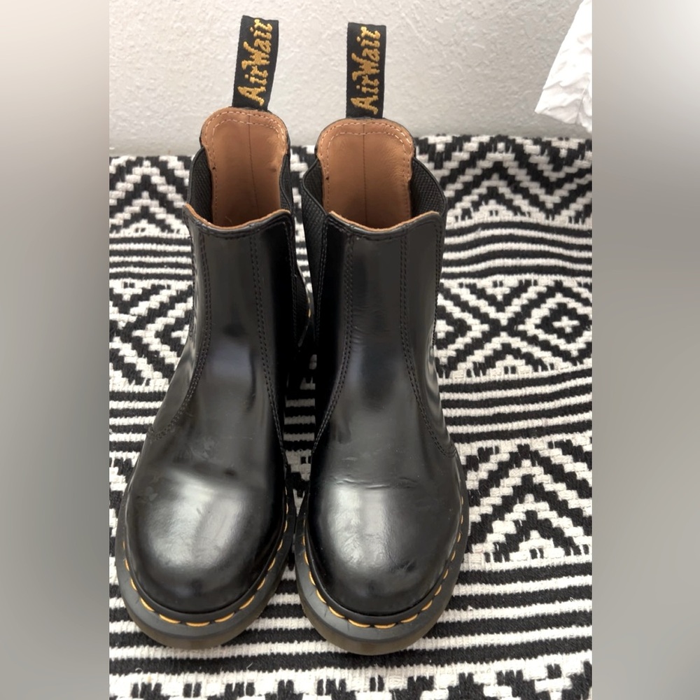 Dr. Martens Glossy Black Boots with Yellow Accents